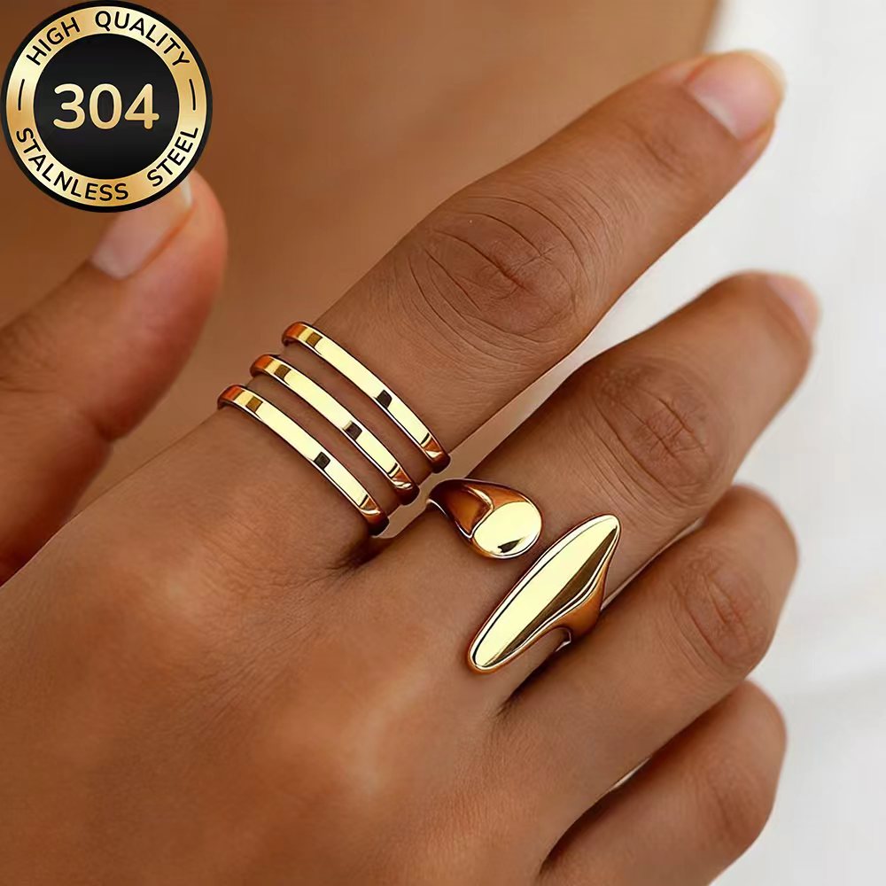 2pcs Golden Stackable Open Rings Set, Women's Fashionable Gift